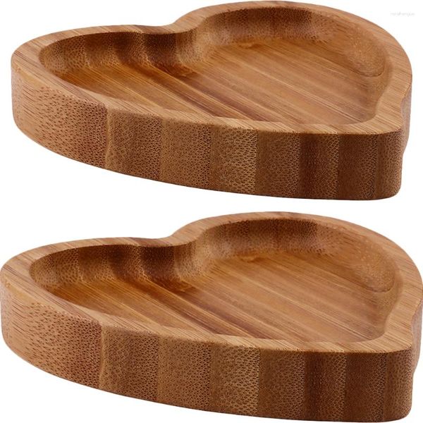 Platos 2 PCS Plato de postre Bandeja Corazón Pequeño Organizador de té de madera Clave Cubiertos Cena Pallet Redondo Snack Nut