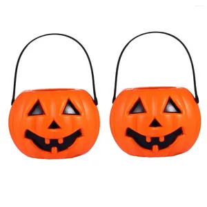 Placas 2 PCS Accesorios de cubo de calabaza Halloween Contenedores de plástico Lintería Portes de decoración de lámpara portátil de lámpara portátil