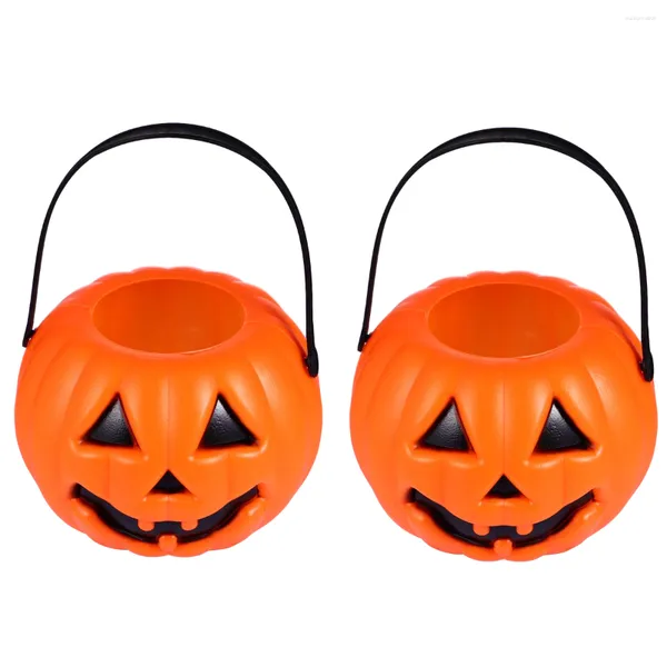 Platos 2 piezas Halloween Calabaza Cubo Linterna Decoración Suministros grandes para fiestas Componente electrónico Contenedor de dulces Contenedores de plástico para niños