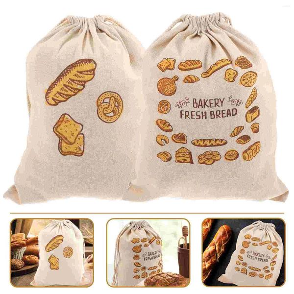 Assiettes 2 pcs Sac à pain en lin contenant des légumes Sacs de pâtisserie