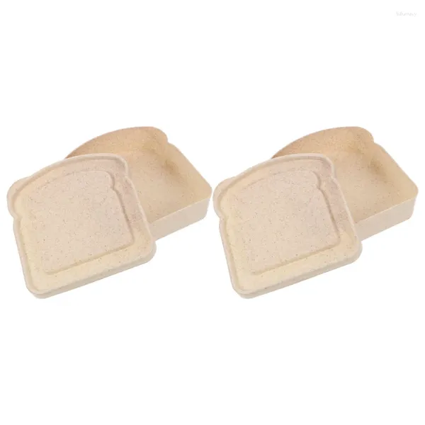 Platos 2 uds Caja para sándwich contenedor de pan al aire libre funda, soporte contenedores cuadrados tapas fibra de bambú