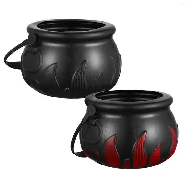 Assiettes 2 pièces pot de sorcière en vrac bonbons pot bonbons fête Halloween conteneur lanterne seau portable en plastique maison servant des plats ensembles