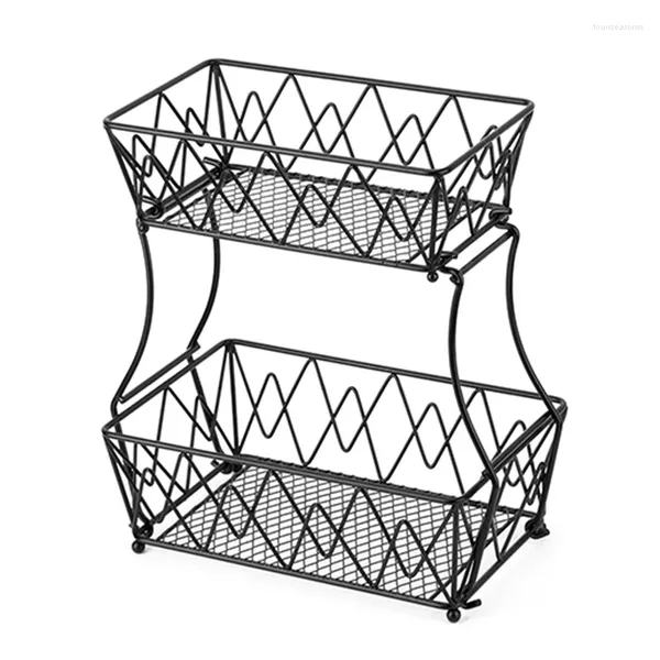 Assiettes panier à fruits à 2 niveaux, présentoir à pain détachable, support de rangement, égouttoir à légumes de cuisine en fer forgé