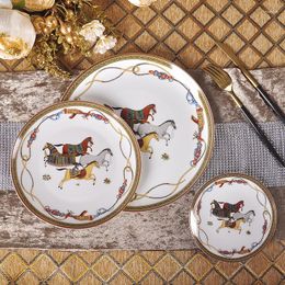 Platos 2023 cena lujo guerra caballo hueso China juego de vajilla Royal Feast porcelana plato occidental plato decoración del hogar