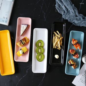 Platos 23 cm Rectángulo Nórdico Sólido Plato de Cerámica Porcelana Larga Sushi Antideslizante Bandeja de Ensalada de Frutas Nurs Snack Platos