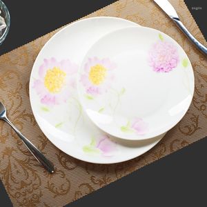 Assiettes 2pcs Set 8 10inch Real Bone China Charger Plate Sun-flower Painting Porcelain Dinner Breakfest