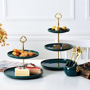 Borden 3/2 Laag Cake Stand Gold Fruit Tray Cupcake Afternoon Tea Wedding Bord Serving Dessert Party Keramisch servies Huisdecoratie