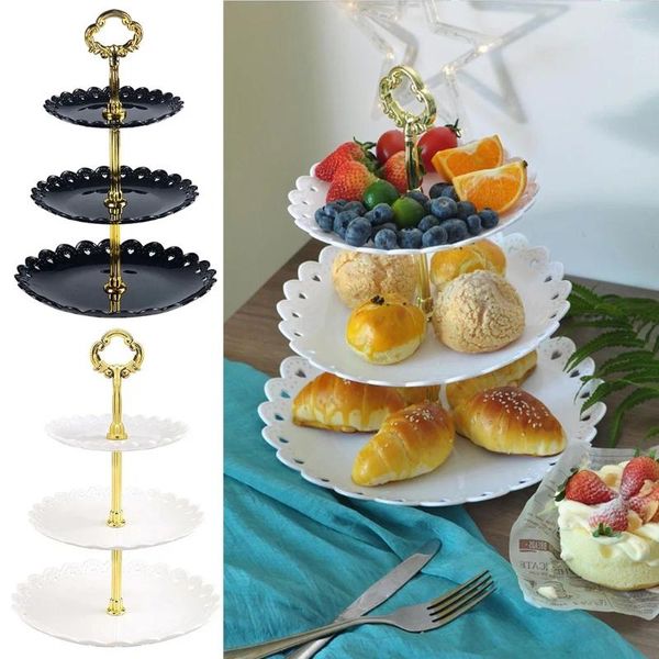 Assiettes 3 couches Plaque de fruit Plateau de plateau Cupcake Affiche stand desserts Snack Candy Buffet Buffet Birthday Frey Dessert Wedding