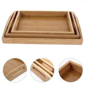 Assiettes 3 Pcs Assiette En Bois Plateau De Bureau Plat Rectangulaire Planche De Bureau Portion De Fruits