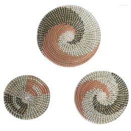 Platos 3 unids Boho Tejido Cesta de pared Decoración Hecho a mano Seagrass Colgante Bandeja decorativa Tazón Plato de postre de fruta para sala de estar Dropship