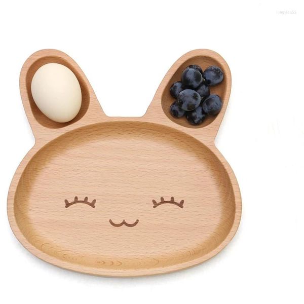 Platen 3 stks Gezicht Hout Diner Plaat Vork Lepel Set Kids Cartoon Fruit Schotel Lade Kind Baby Serveertafel keuken