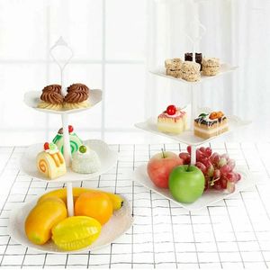 Placas 3pcs de plástico para pastel de plástico mesa de boda de la fiesta de bodas dulces placas de fruta bandeja retro bandeja