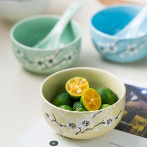 Assiettes 4.25 pouces, bol japonais en fleur de prunier peint à la main, soupe domestique, riz, nid d'oiseau, Dessert créatif en céramique