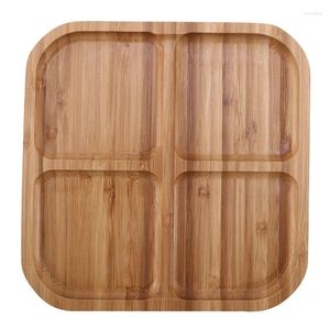 Assiettes 4 grilles Bamboo Snack Assiette rectangle Fruit Pain Plai de pain Plats Organisateur Ragrandage Rafraîchissement