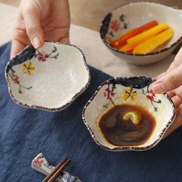 Assiettes assiette en céramique en forme de Lotus de 4 pouces janpanese peinture à la main prune Snack plats porcelaine flocon de neige émaillé plat à Sauce à salade