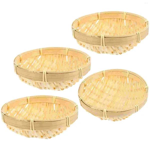 Platos 4 Uds plato de bambú contenedor de almacenamiento para el hogar cesta doméstica bandeja de escritorio organizador de escritorio de postre platos tejidos