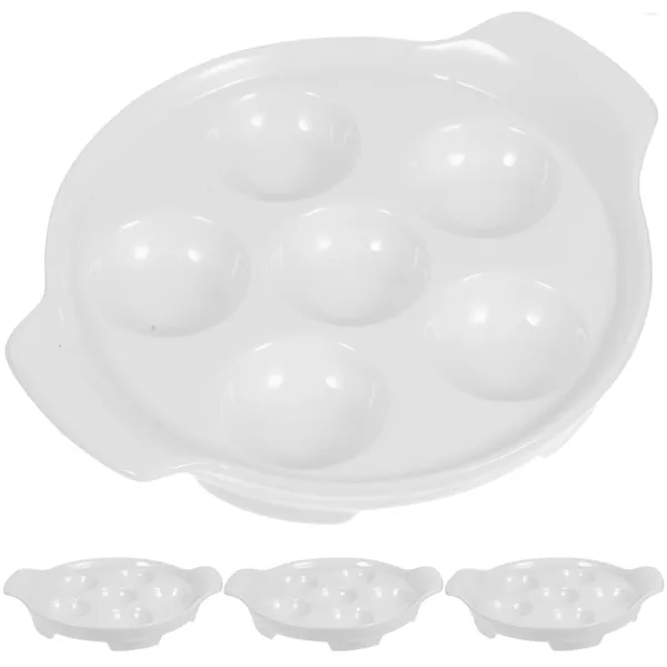 Platos 4 Uds. Platos de cerámica Caracoles con asa bandeja para asar champiñones bandeja para huevos al vapor bandejas para hornear caracoles bola de porcelana Caracol