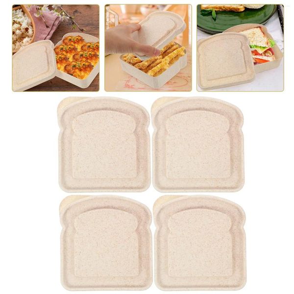 Placas 4 PCS Caja de sándwich Case de frutas Contenedores de pan de pan de fruta