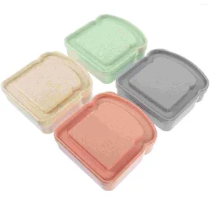 Assiettes 4 PCS Scelled Box Fruit Stand Sandwich Student Lunchbox Conteners Toast Pain Bread Bamboo Fibre Snack for Adults Holder