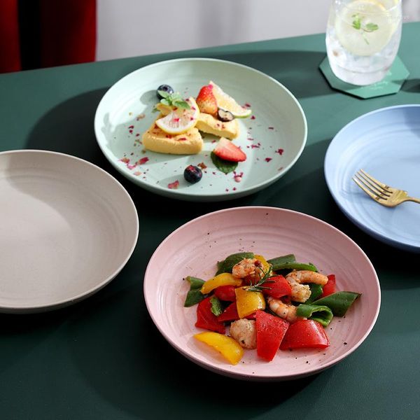 Assiettes 4 pièces de disque vaisselle 23cm paille de blé assiette à salade Anti-chute légumes gâteau ménager fruits