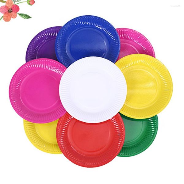 Platos 48 Uds bandeja de pastel redonda desechable de colores plato Universal para niños papel de pintura hecho a mano DIY (Color aleatorio)