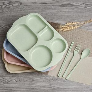 Assiettes 4 pièces ensemble bébé beau bol blé matériel enfants sectionnel assiette paille vaisselle plastique solide