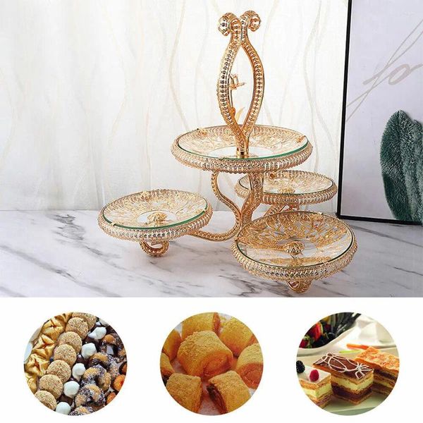 Support de verre rond en fer doré, assiettes à 5 couches, support à cupcakes, pâtisserie, présentoir à desserts, décor de fête de mariage