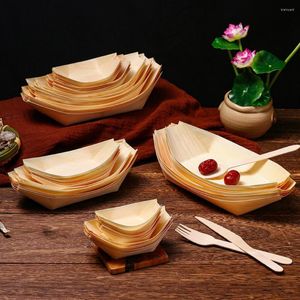 Assiettes 50 pièces Sushi Shushi bois bateau bambou naturel jetable Kayak salade Dessert pin gâteau Snack bol tapis assiette plateau