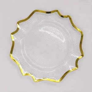 Assiettes de chargement transparentes, 60 pièces, avec bord en perles dorées, en plastique acrylique, décoratif pour service de dîner, décor de fête de mariage et de noël