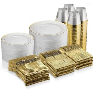 Borden 600-delige wegwerp gouden plastic bestekset - 100 10