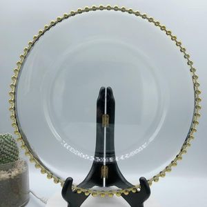 Assiettes 60 pièces chargeur en plastique transparent avec assiette de service décorative en acrylique de jante de perles d'or
