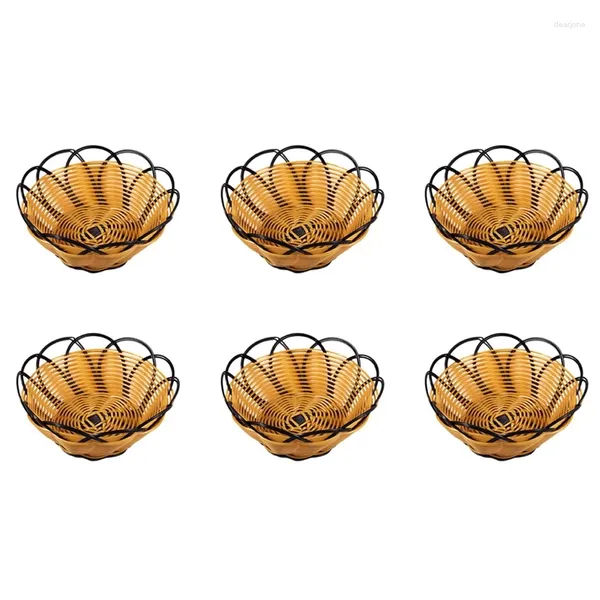 Assiettes 6 pièces 7 pouces panier tressé en plastique fruits légumes biscuits porte-conteneur noirorange