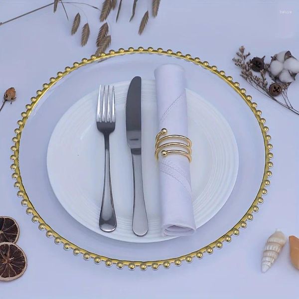 Platos 6 piezas Cargadores de plástico transparente con borde dorado Perfecto para fiestas de cumpleaños bodas y decoración de la cena