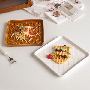 Assiettes 7,5 pouces assiette en céramique style américain couleur solide grilles de gaufre relief porcelaine plate gâteau de table