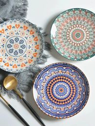 Platen 7,5 inch cirkelvormige platte plaat keramische bohemian stijl onderglazuur gekleurd porselein ondiepe koude schotel
