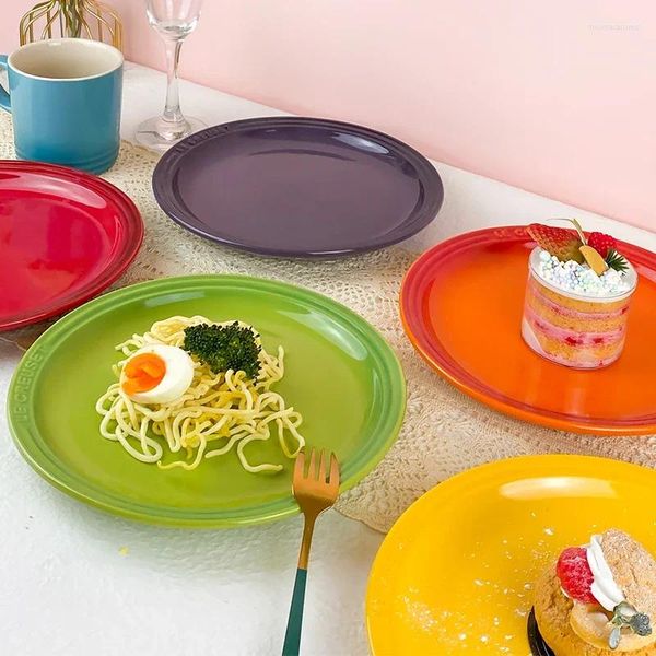 Assiettes Assiette à dîner en céramique colorée de 7 pouces, ronde à Dessert, à salade, créative, pour la maison, vaisselle de couleur Pure, passe au micro-ondes