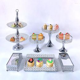 Assiettes 7 pièces or argent métal gâteau support rond mariage fête d'anniversaire Dessert Cupcake piédestal affichage plaque décor à la maison