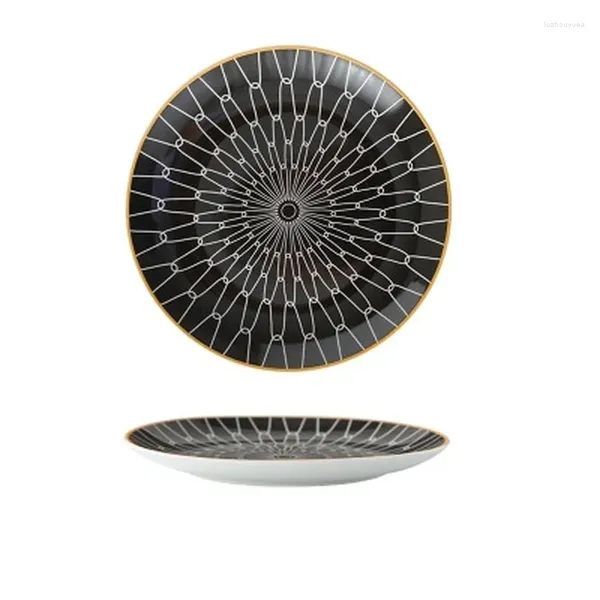 Placas de 8/10 pulgadas de estilo nórdico Patrón geométrico Plato redondo de cerámica Suministros de cocina en el restaurante Bone China Western Ensalad