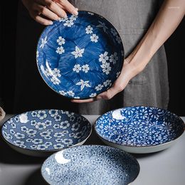 Borden 8 inch keramische bordgerechten blauw en wit bloemen servies voor Japanse stijl keuken porseleinen gerechten serviesgoed