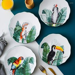 Platos de 8 pulgadas pintados a mano loro plato de cena Underglaze cerámica bandeja de postre fruta occidental