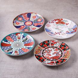 Couverts en céramique créatifs japonais, assiettes de 8 pouces, décalcomanie à la main, assiette à Dessert ronde et plate, El Restaurant, Cuisine rétro Sashimi