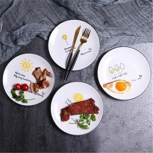Assiettes 8 pouces rond dessin animé en céramique assiette à dîner porcelaine Steak fruits noix créatif maison petit déjeuner vaisselle Snack plats plateau