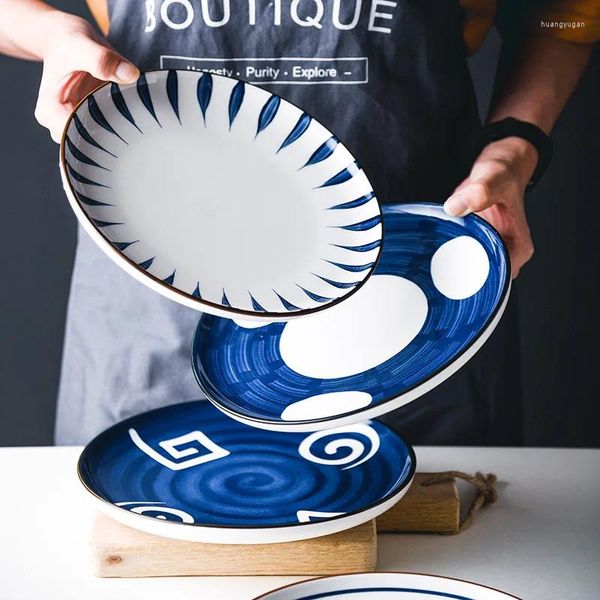 Assiettes en céramique japonaise créative INS 8 pouces, assiette ronde profonde pour dîner de Steak, porcelaine, plat ménager, vaisselle de cuisine