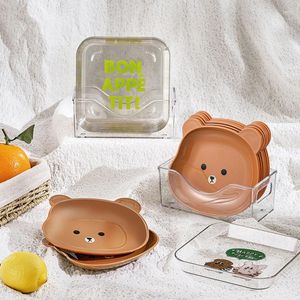 Assiettes 8 pièces en forme d'ours, plat en os de broche, plateau poubelle de bureau créatif, assiette de fruits, assiette de fruits, vaisselle de cuisine Kawaii