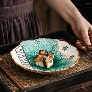 Assiettes en céramique de 9 pouces, couleur à la main, motif de pierre, disque polygone, ensemble de dîner de cuisine et plats, Sushi japonais