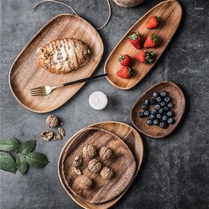 Platen acacia onregelmatige ovale schotel theekom fruit dessert ontbijt dinerbord huishouden keuken massief houten servies set