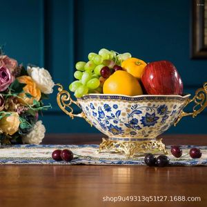 Assiettes Style américain salon plateau à fruits européen créatif émail couleur doré bassin en céramique rétro bol à bonbons sec