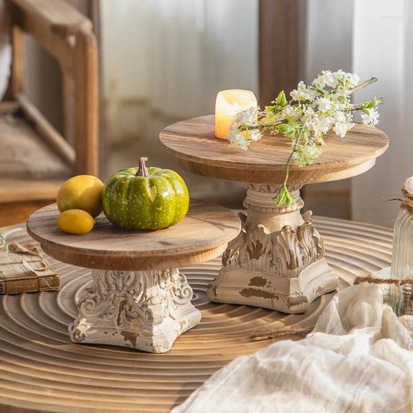 Assiettes décor Antique socle rond Table basse en bois Dessert présentoir à gâteaux présentoir en bois