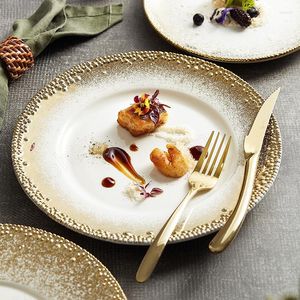 Assiettes en céramique ornées de perles dorées antiques, grand Steak classique européen, dîner de pâtes, plateau de service El pour Restaurant