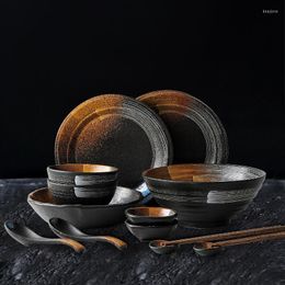 Borden antowall Japanse diner set keramisch retro -tabelgare matte textuur kom schotel home plat plaat restaurant elware elware